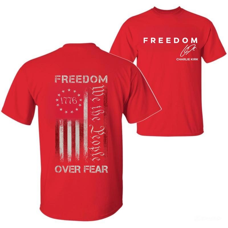 Freedom Over Fear Vintage US American Flag 1776 T-Shirt, Men's Women's Shirt, Gift for Fan, Red Shirt, C.K Birthday Tee, Wear Red on October 14th Shirt