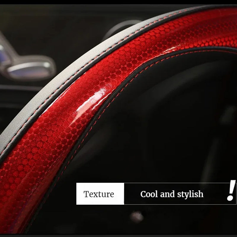 Three-dimensional Honeycomb Steering Wheel Cover Durable Leather Cover with Anti-slip Linning Universal 14.5-15in