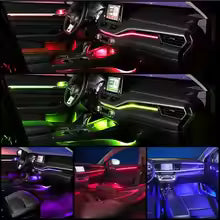 6/18 in 1 Car Interior Acrylic Guide Fiber Strip 18 in 1 Backlight Car Ambient Lights RBG 64 Color Decoration Atmosphere Lamp
