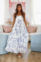 Midnight Stroll Maxi Dress - White and Blue