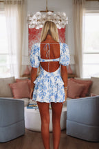Just for Us Mini Dress - White and Blue